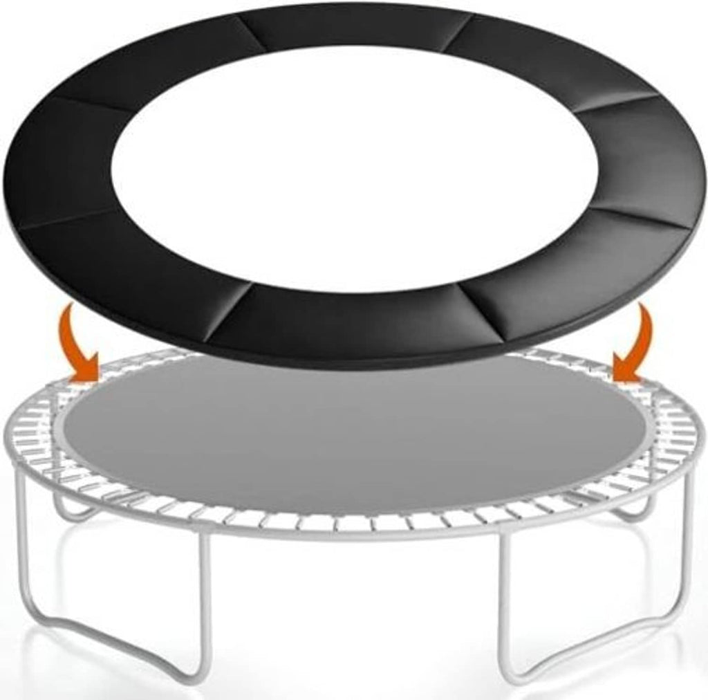 Black trampoline spring cover pad with smooth top and elastic fit around rim