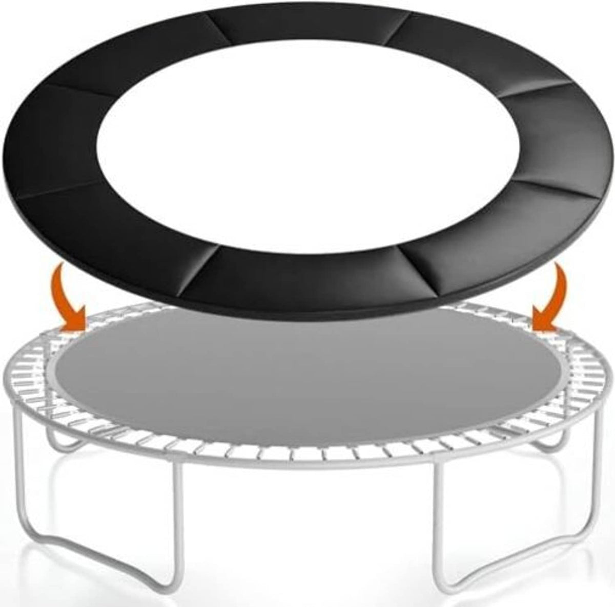 Black trampoline spring cover pad with smooth top and elastic fit around rim