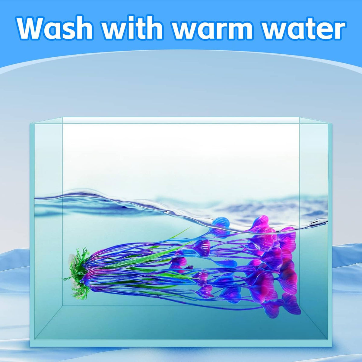 Underwater purple-blue artificial aquarium plant with green base