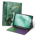 Green marble tablet keyboard case with front cover and stand, tablet and keyboard open
