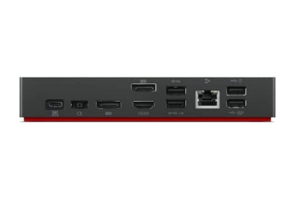 Black docking station with front USB and Ethernet ports