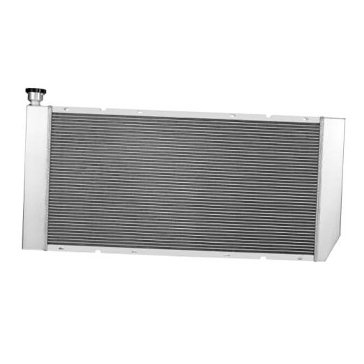 Aluminum 3-row radiator with horizontal cooling fins and inlet neck on top