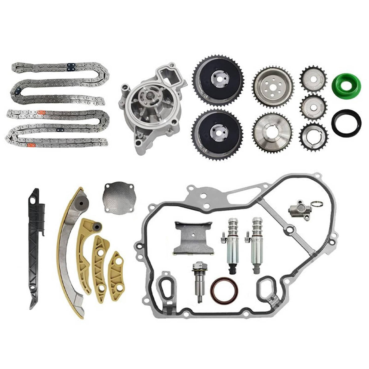 Timing chain kit with chain, sprockets, water pump, and full gasket set
