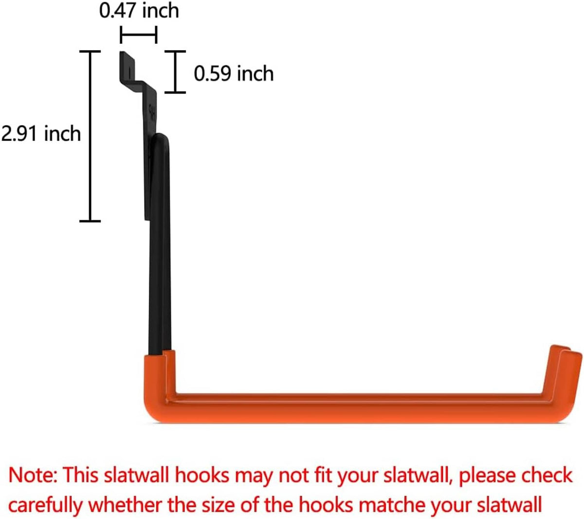 Orange L-shaped base with black slatwall hook arm and U-shaped grip