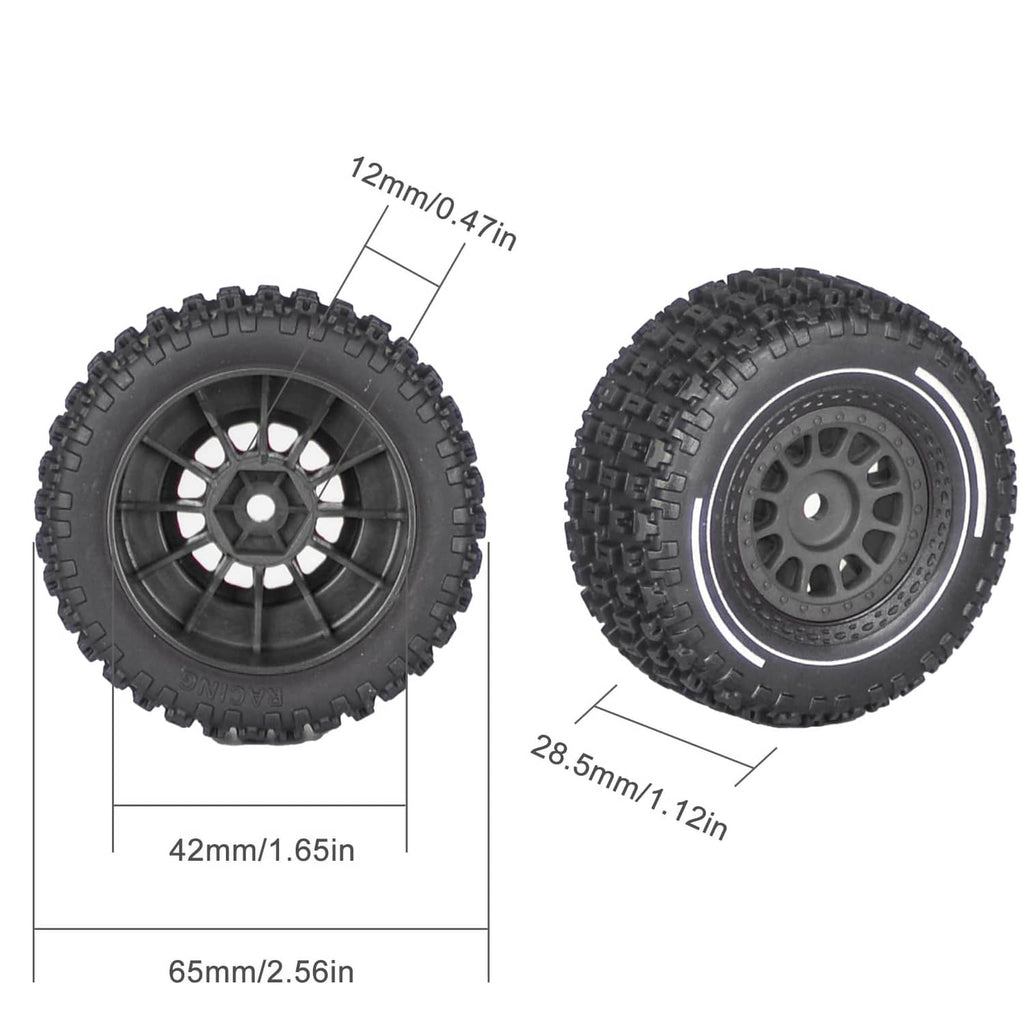 RivetOak 1/16 & 1/18 RC Truck Tires & Wheels - Pre-Glued 2.56" X 1.12", Black