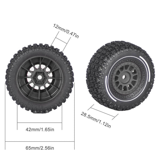 RivetOak 1/16 & 1/18 RC Truck Tires & Wheels - Pre-Glued 2.56" X 1.12", Black