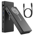 Black docking station with side ports and included USB-C cable pair