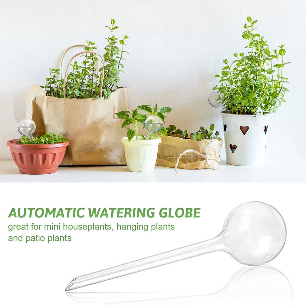 Automatic clear plastic plant watering globe with bulb reservoir and long nozzle
