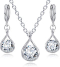 Silver teardrop crystal choker necklace set with matching rhinestone drop earrings