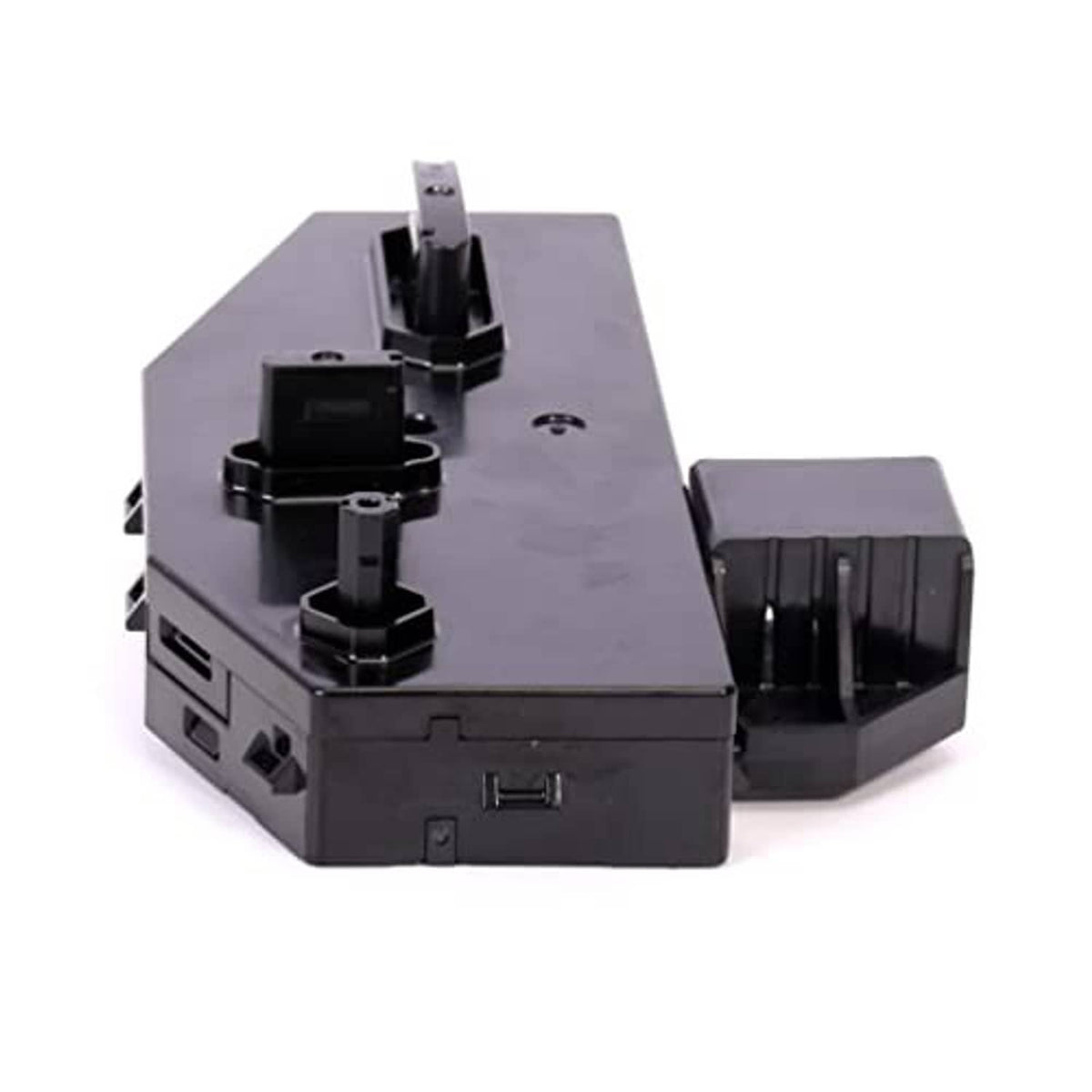 Black seat control switch module with raised lever housing and side electrical connector
