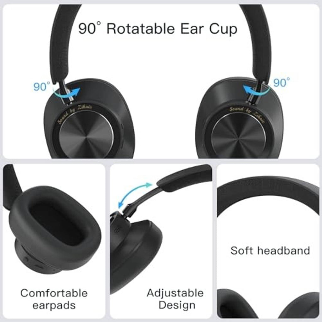 Wireless over-ear headphones with rotatable ear cups and adjustable headband design
