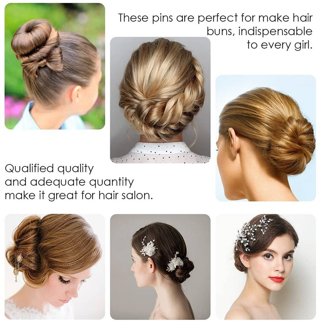 U-shaped hair pins creating and holding bun hairstyles on different heads