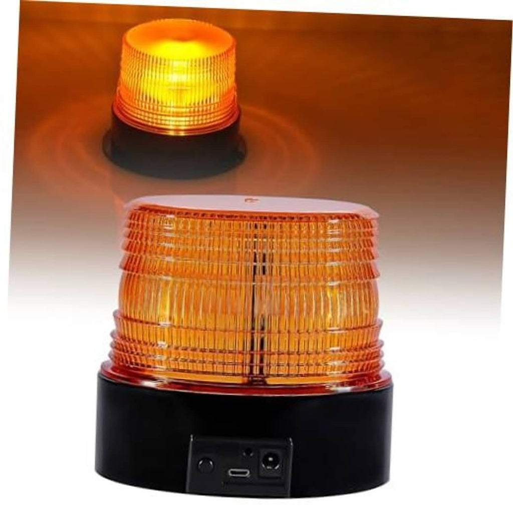 Amber rechargeable strobe beacon light with black base and round amber top