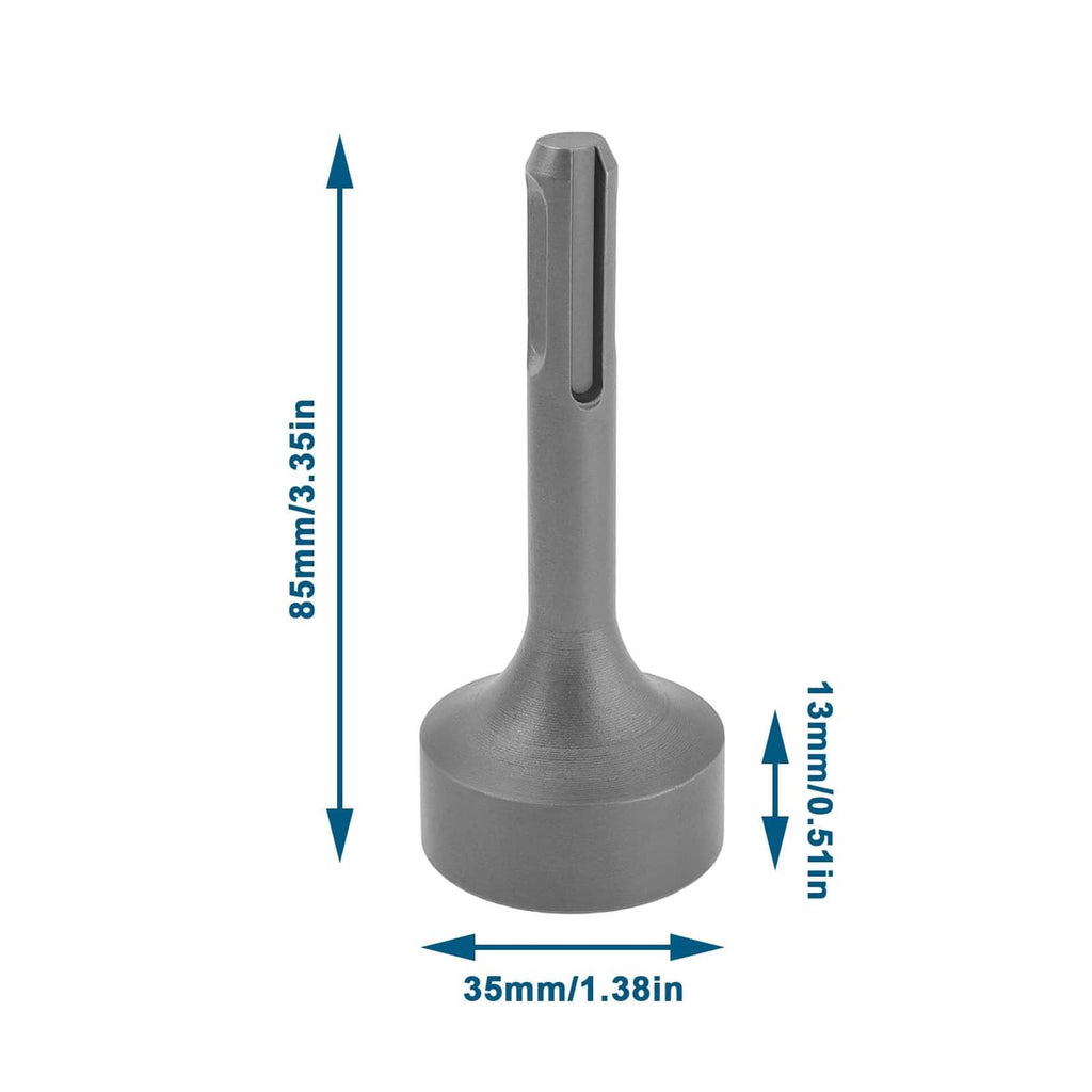 Ground rod driver adapter, grey steel with head and long shaft size dimensions