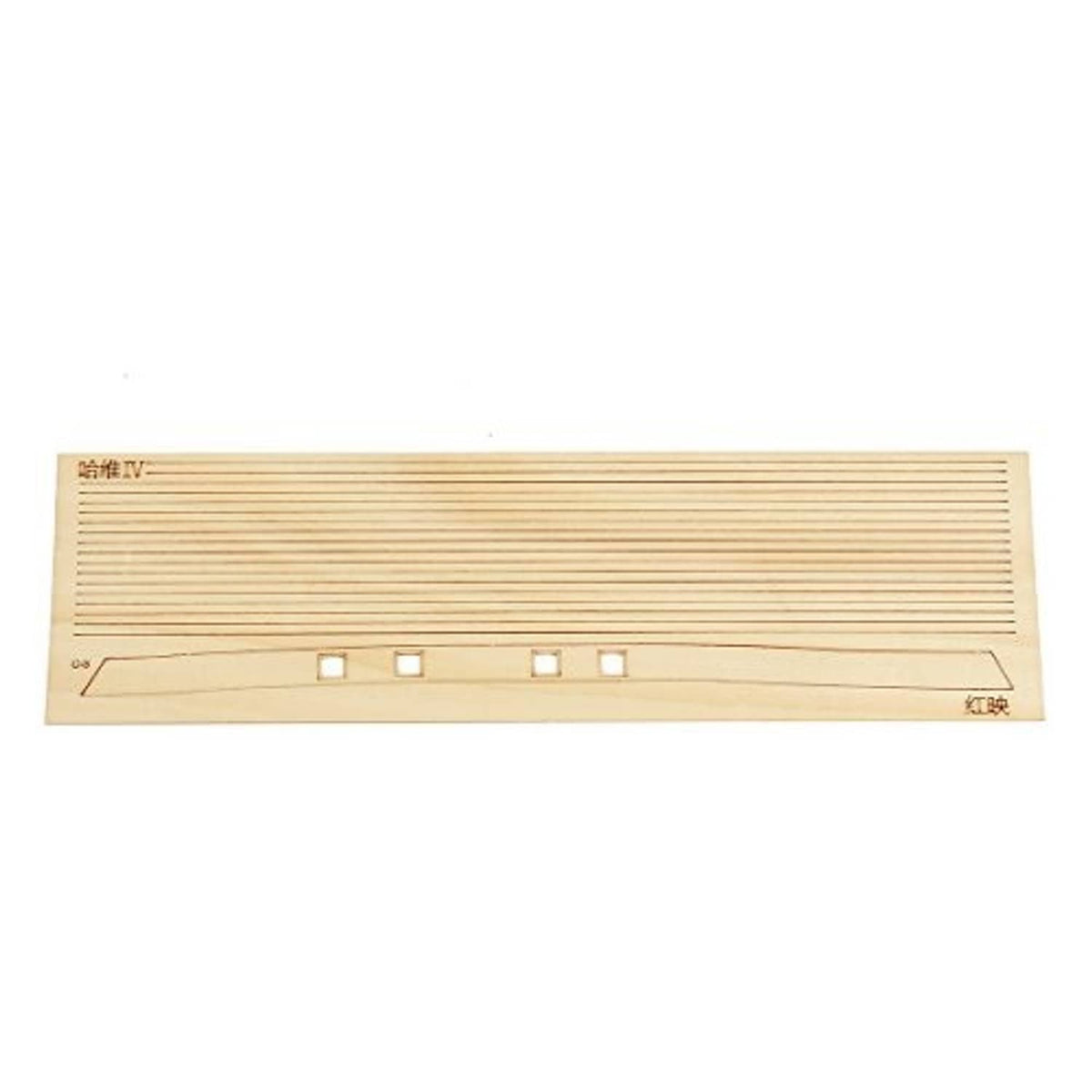 Single laser-cut wooden deck plank sheet with marked windows