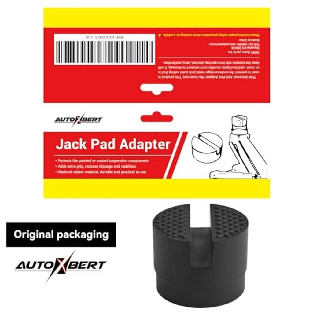Black jack pad adapter shown in packaging, with slotted tread on the top.