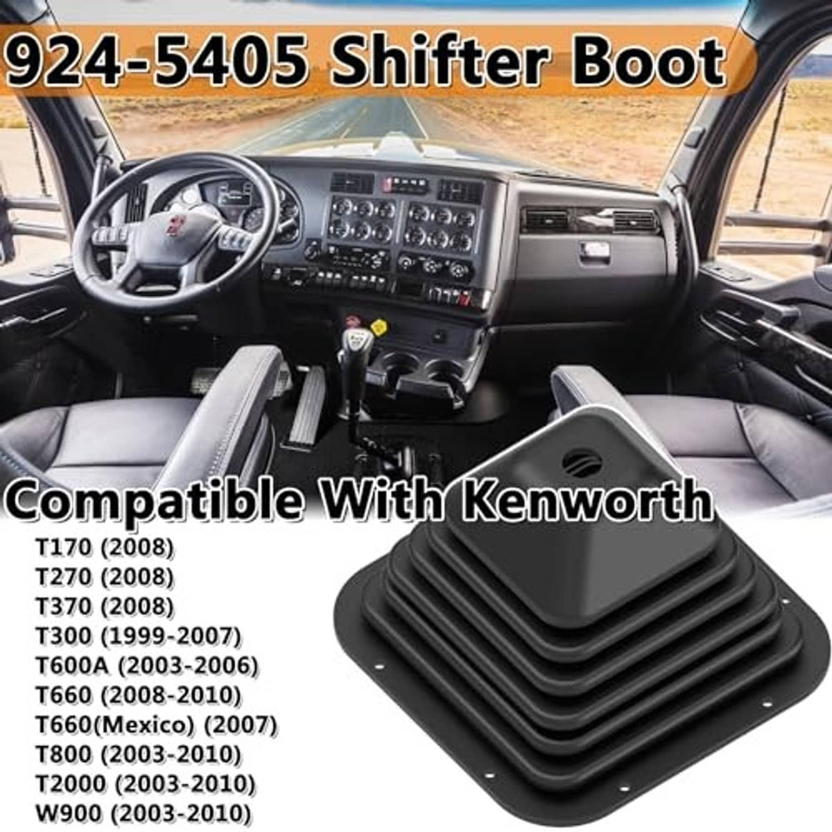 Rectangular black shift boot with stacked ridges and top center mounting hole