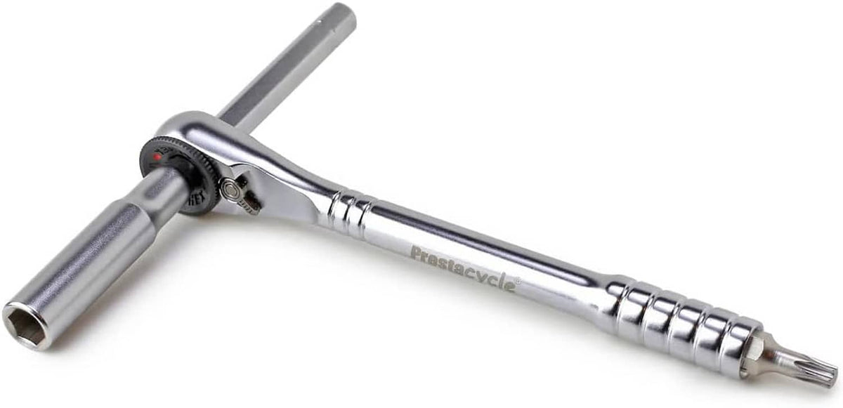 T-handle ratchet with extension, polished chrome for standard 1/4 hex