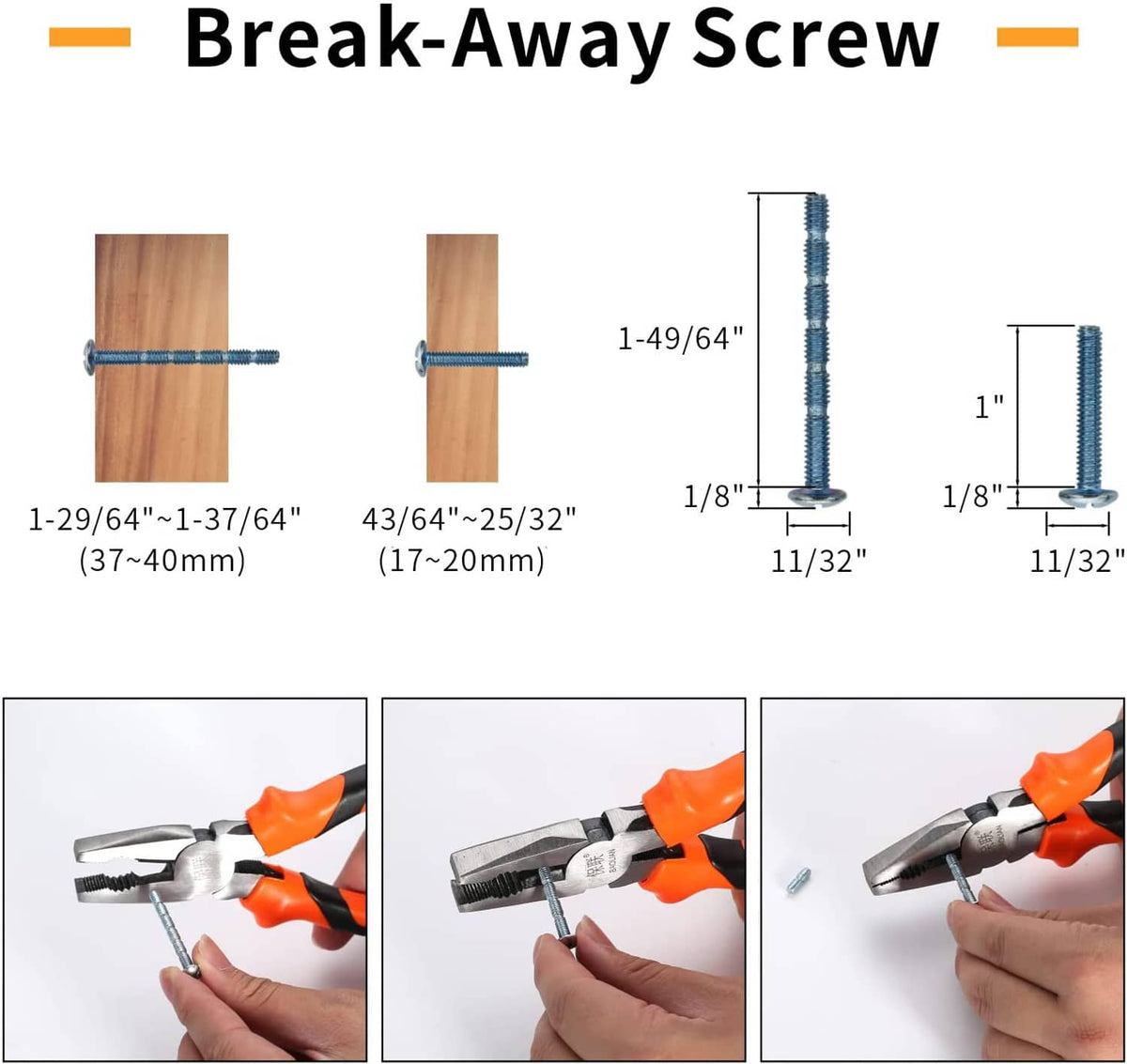 Cabinet hardware installation break-away screw size diagram for mounting knobs
