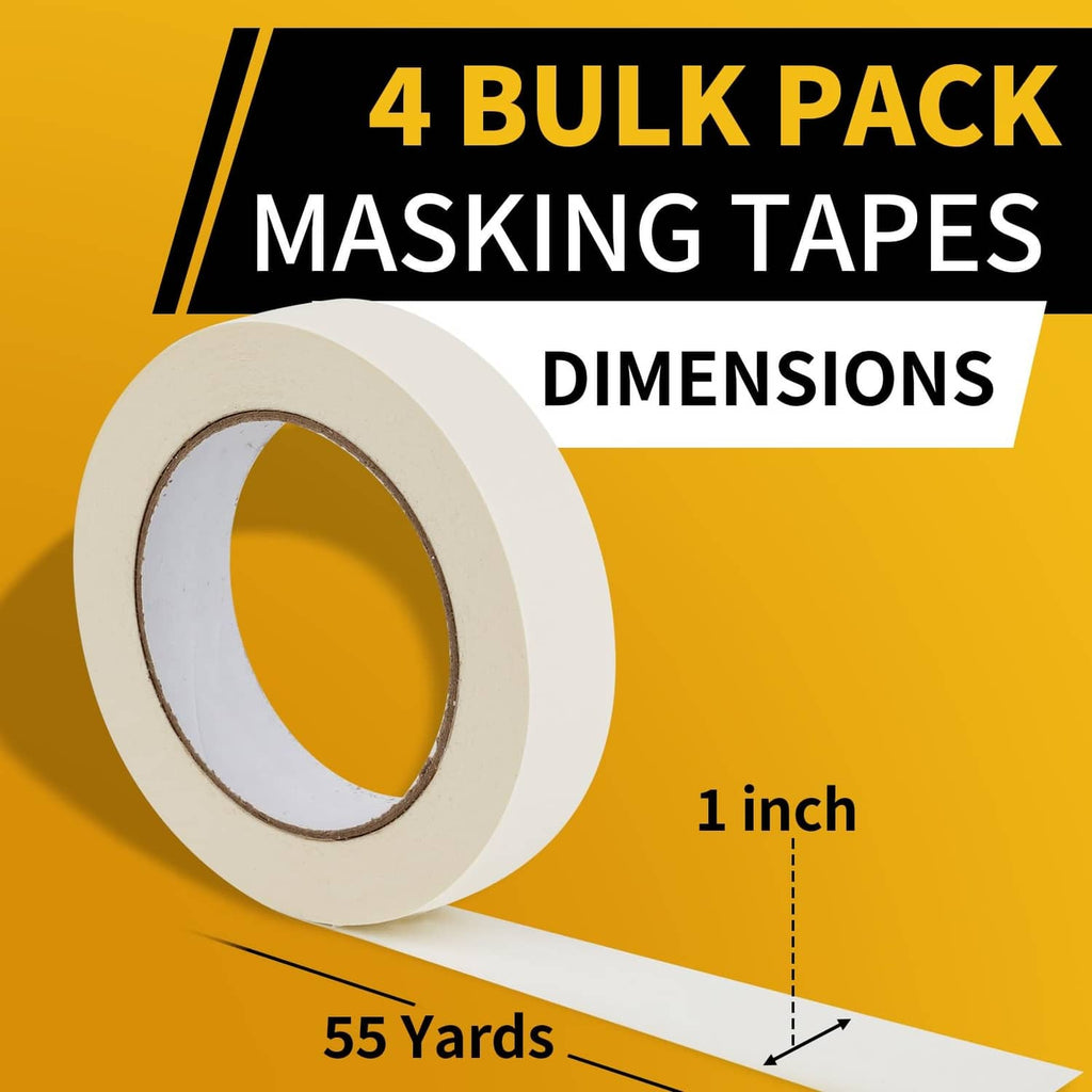 Beige masking tape roll with another roll behind, shown for 1-inch width