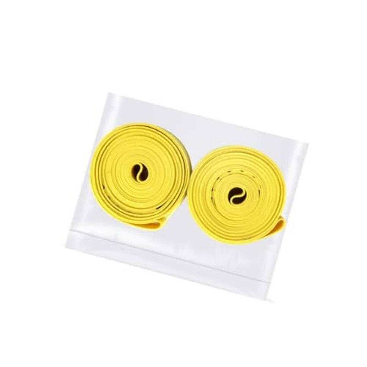 Yellow 2-piece bicycle tire liner puncture tape rolls, two coils in plastic sleeve