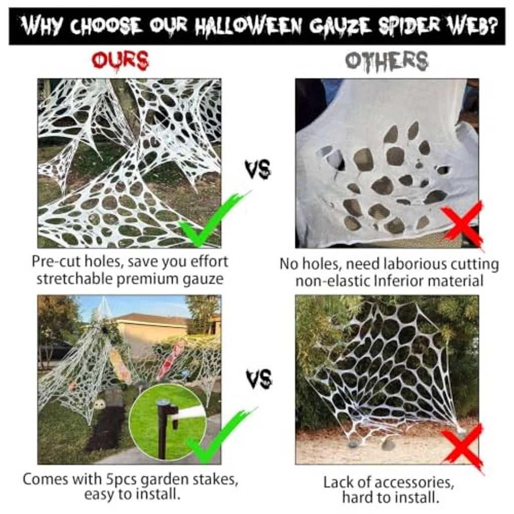 Halloween spider web decoration with pre-cut holes pattern and black spider detailing