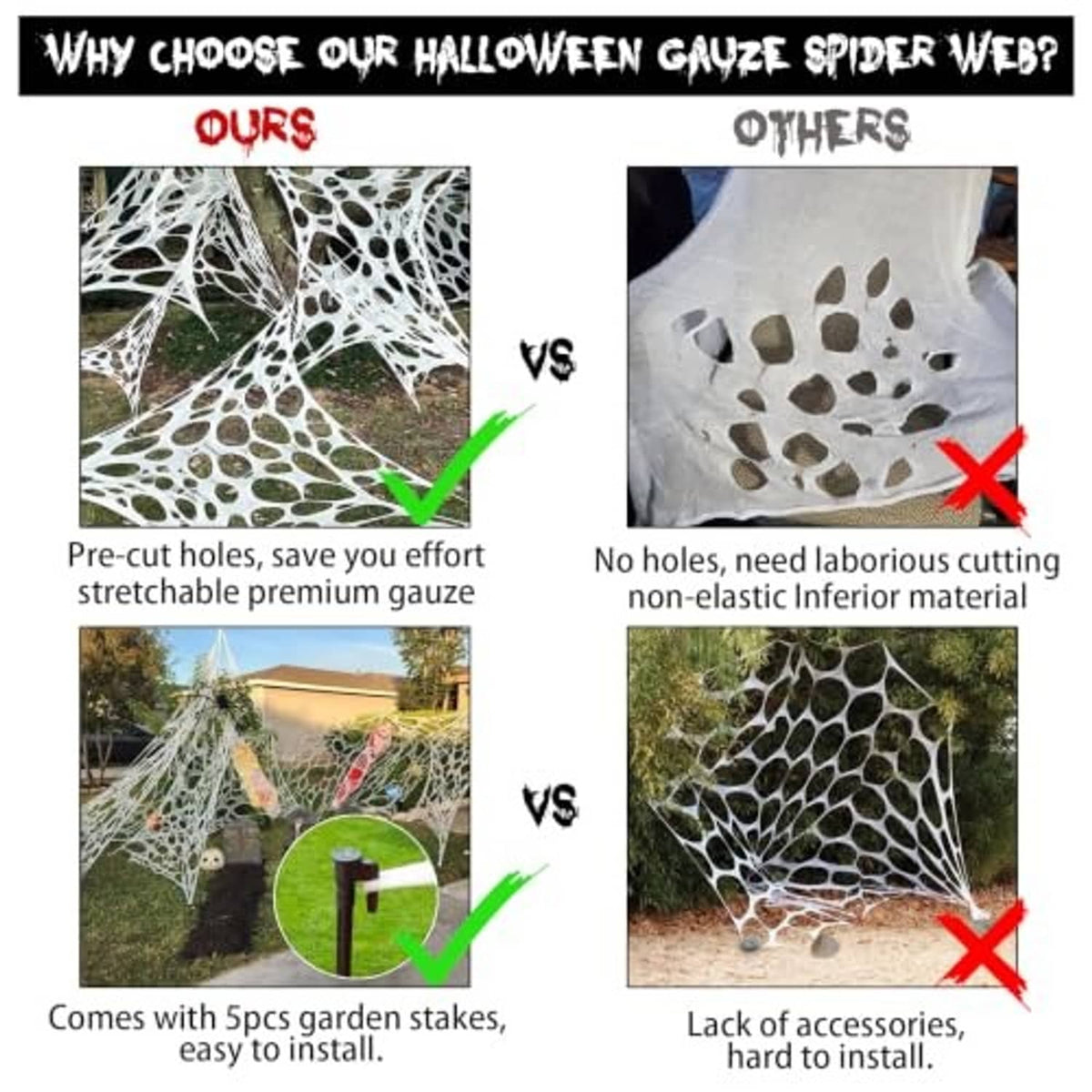 Halloween spider web decoration with pre-cut holes pattern and black spider detailing