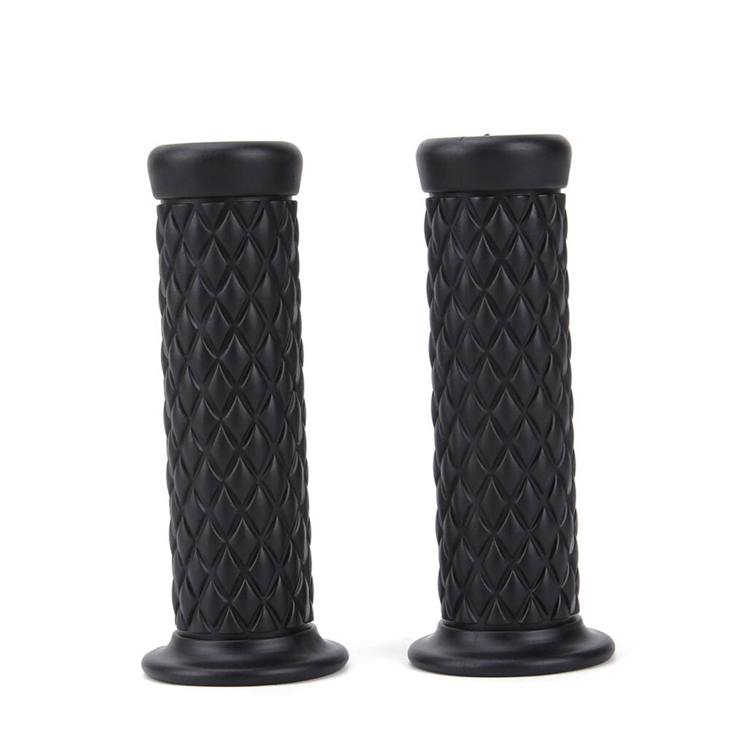 Pair motorcycle hand grips, black diamond texture, short flange end caps