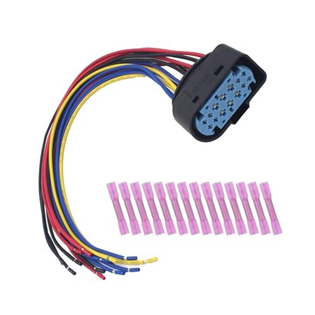 14-pin headlight connector wire harness, multicolor leads with pink terminal pins