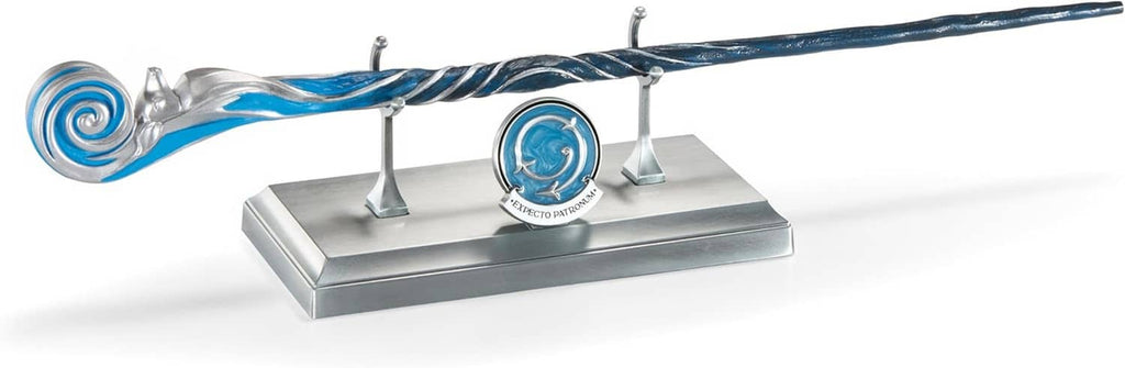Harry Potter Celebration Wand 2025 on silver base stand with blue circular logo