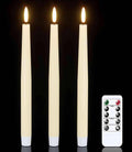 Set of three ivory flameless taper candles with remote timer controls
