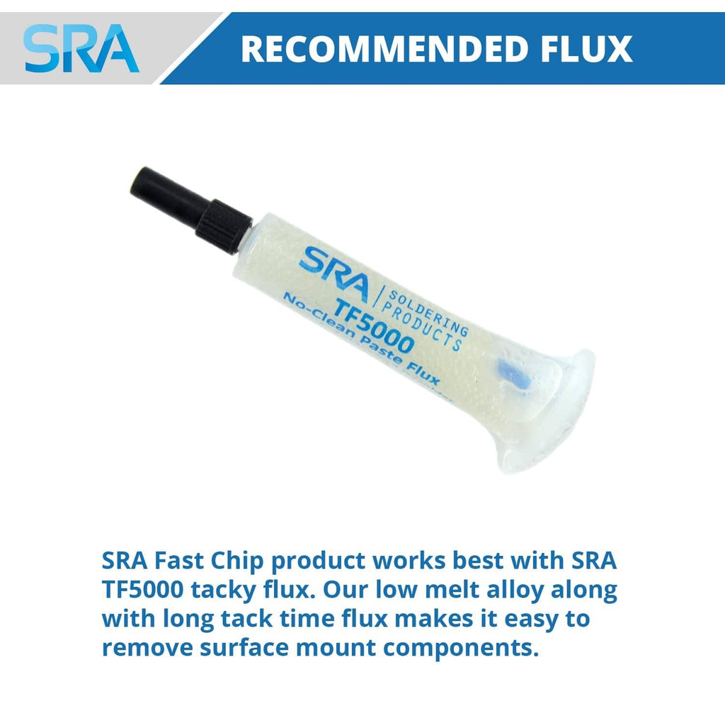 Tacky flux squeeze bottle with black nozzle and blue label