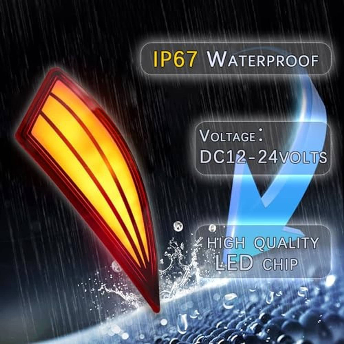 Lit red LED rear bumper reflector with waterproof-ready design