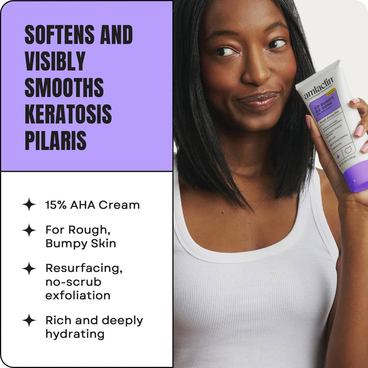 Body cream held by woman, purple-labeled tube in hand
