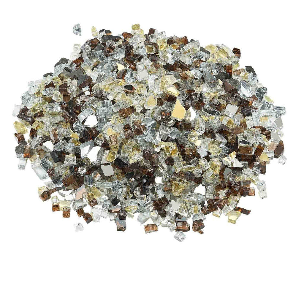 Copper, gold, and silver glass rocks for fire pit, mixed 1/2-inch