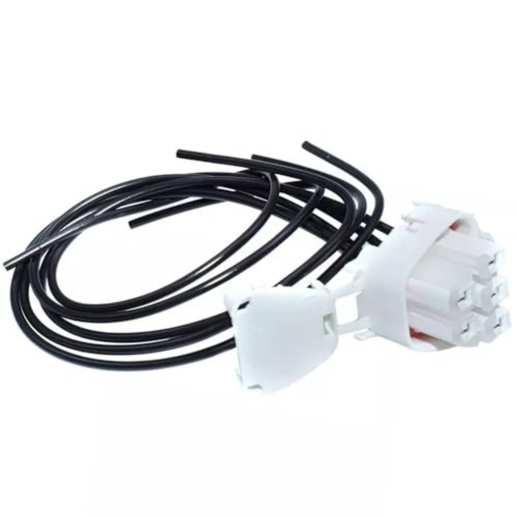 5-pin fuel pump wiring harness with white connectors and black braided wire leads