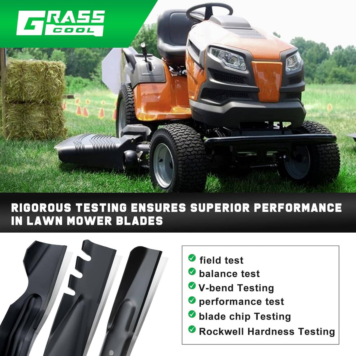 Toothed mulching mower blade set with tested design and star center holes