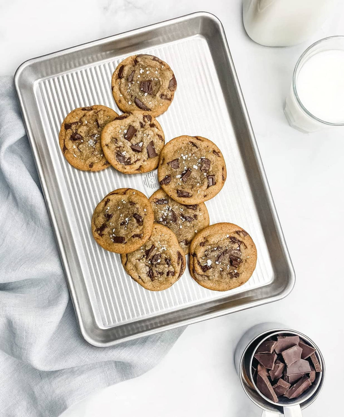Quarter sheet baking pan holding baked cookies