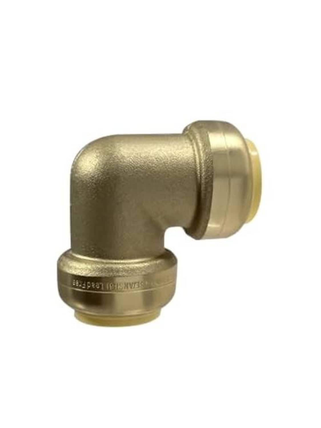 90-degree push-fit elbow fitting, gold-toned metal with side push-fit outlet