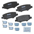 Ceramic rear brake pads set with black Bendix pads and blue hardware clips