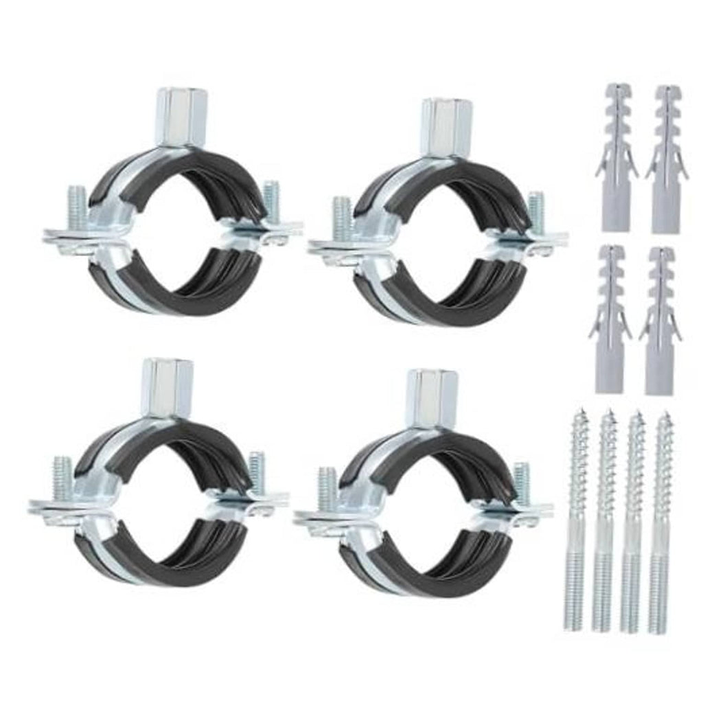 Black split pipe hanger clamp with galvanized metal screws, 6-pack shown