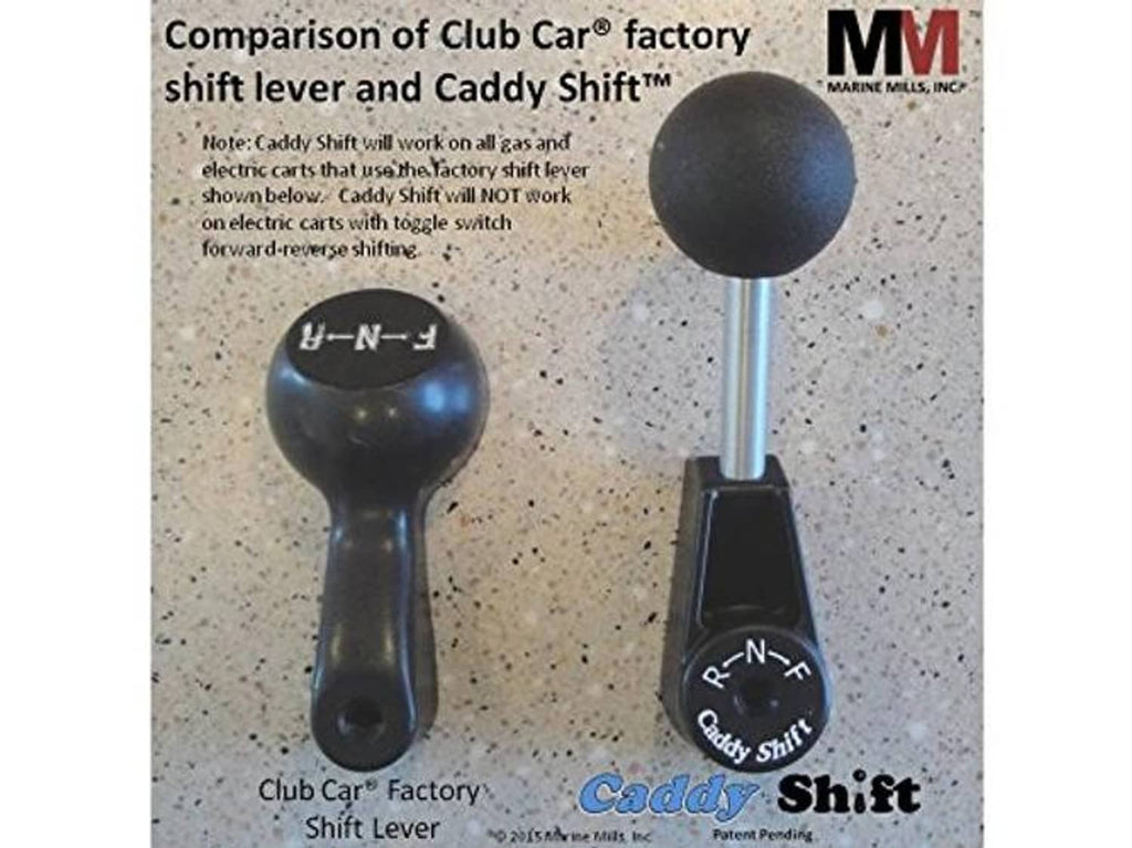 Comparison of Club Car and Caddy Shift shift levers with round knobs and R-N-F base