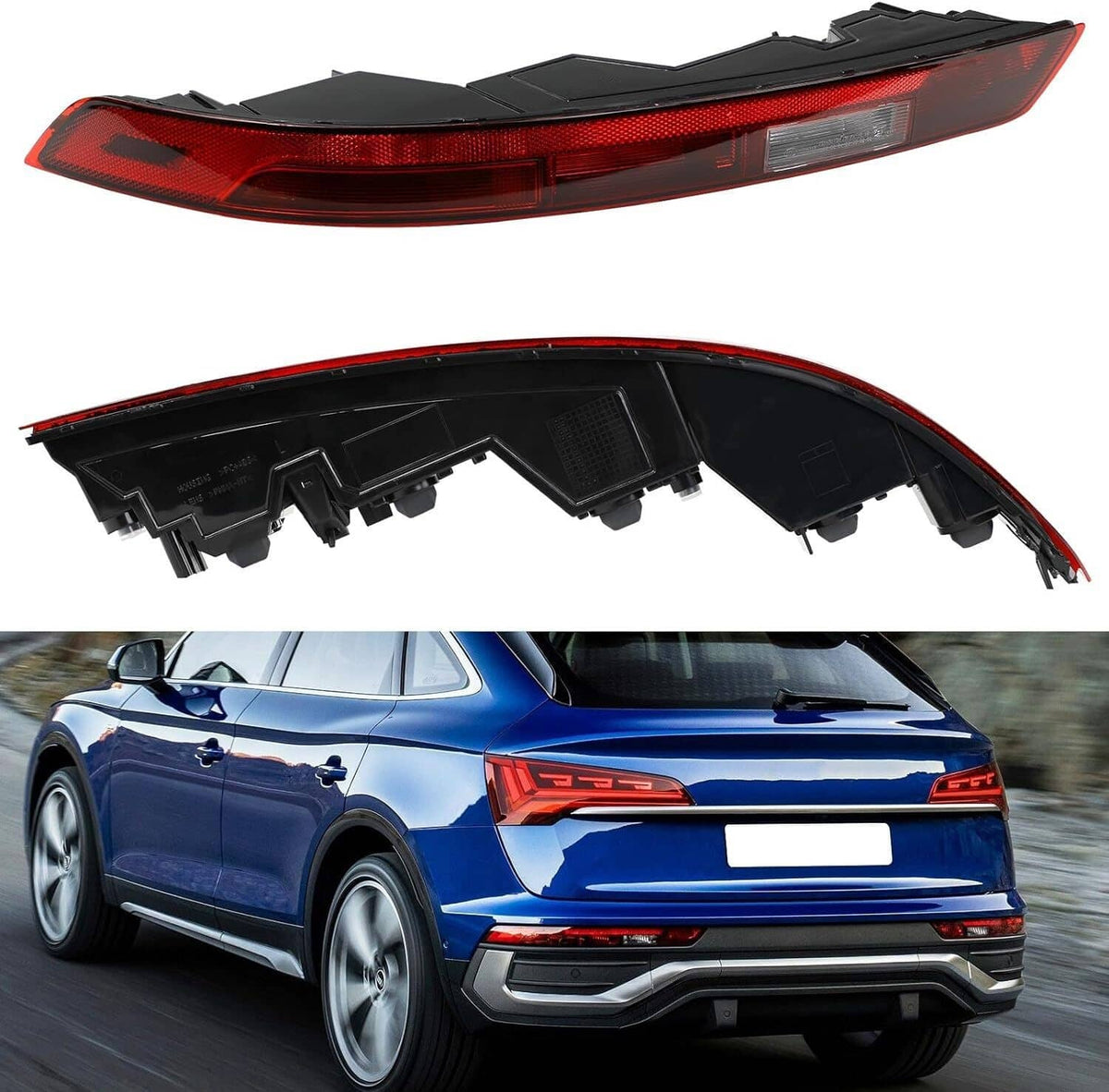 Rear tail light lamp assembly, red lens with mounting clips and black underside