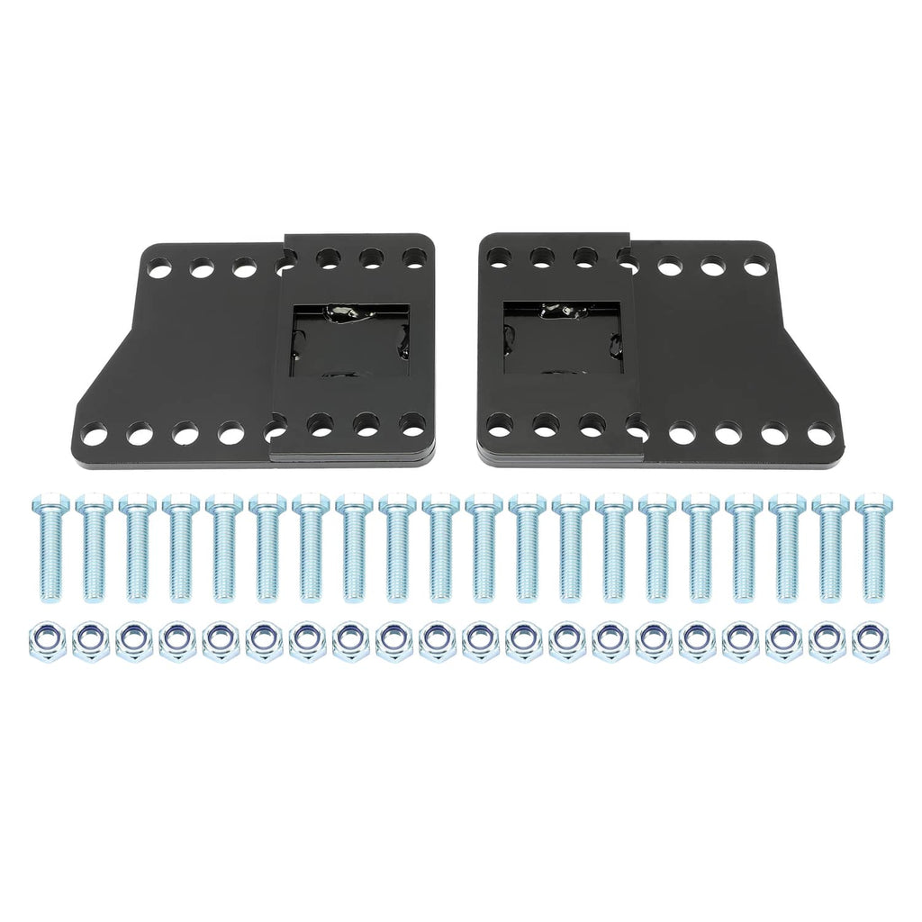 Black steel snowplow mounting brackets with hardware bolts and washers