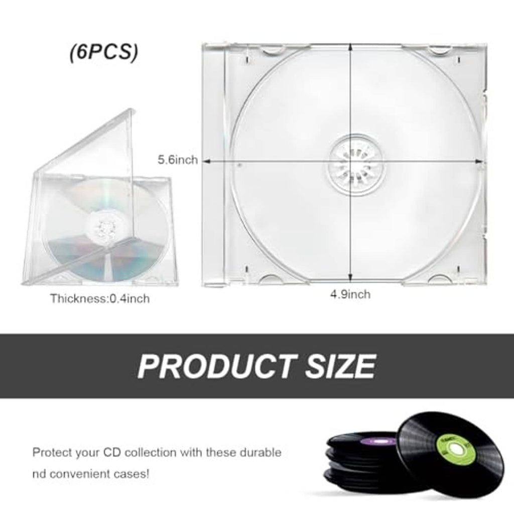 Clear single CD jewel case set (6) with visible front disc and size layout