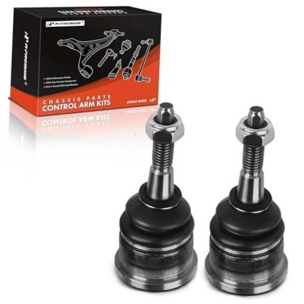 Set of 2 front upper ball joints with black rubber boots and silver studs