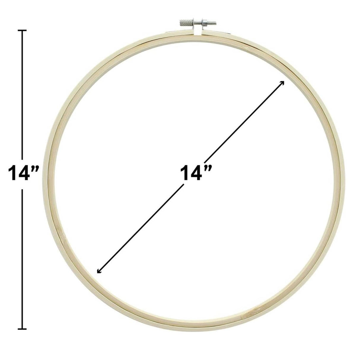 14-inch bamboo embroidery hoop frame size diagram with tension screw