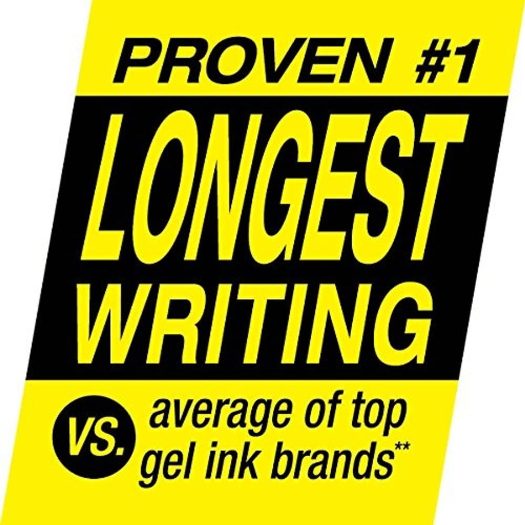 Gel ink refills brand comparison graphic in yellow and black 'Proven #1'