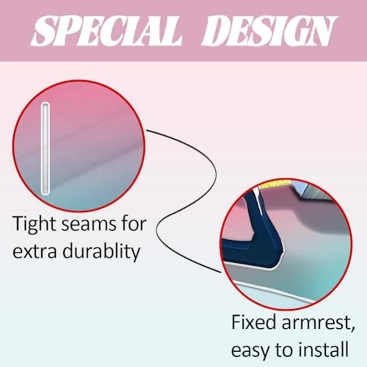 Golf cart seat cover design graphic showing tight seams and fixed armrest installation