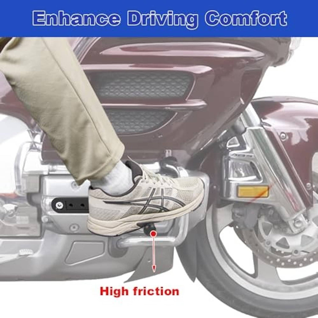 Highway peg mount with textured footrest supporting a riding shoe